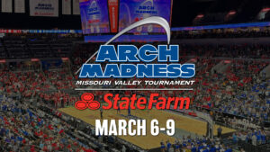 Promotional graphic for Arch Madness Missouri Valley Basketball Tournament.